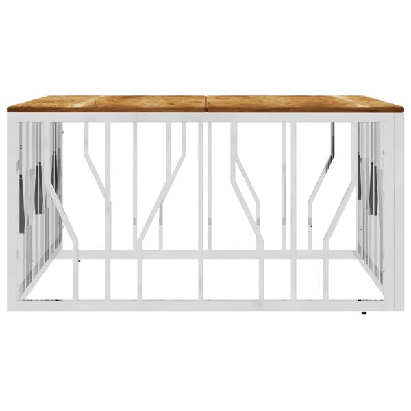 vidaXL ez&uuml;stsz&iacute;nű rozsdamentes ac&eacute;l &eacute;s t&ouml;m&ouml;r ak&aacute;cfa doh&aacute;nyz&oacute;asztal