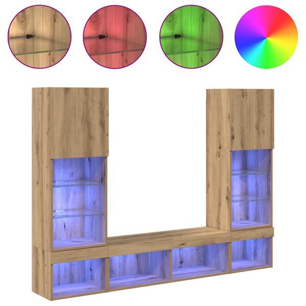 vidaXL TV Fali Egys&eacute;gek LED-del leddel 5 pcs Artisan t&ouml;lgy Faanyag