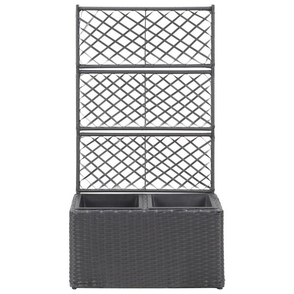 vidaXL fekete rácsos polyrattan magaságyás 2 kaspóval 58 x 30 x 107 cm