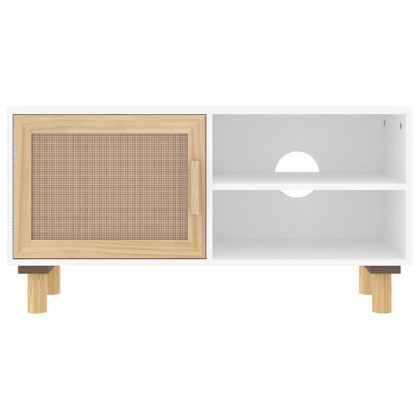 vidaXL fehér tömör fenyő és természetes rattan TV-szekrény 80x30x40 cm