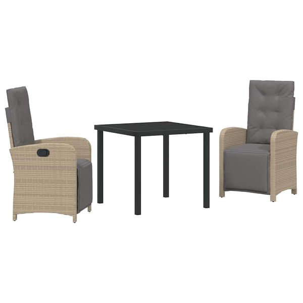 vidaXL Kert &eacute;tkező szett p&aacute;rn&aacute;val 3 pcs B&eacute;zs polirattan