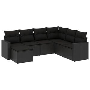 vidaXL 7 r&eacute;szes fekete polyrattan kerti &uuml;lőgarnit&uacute;ra p&aacute;rn&aacute;val
