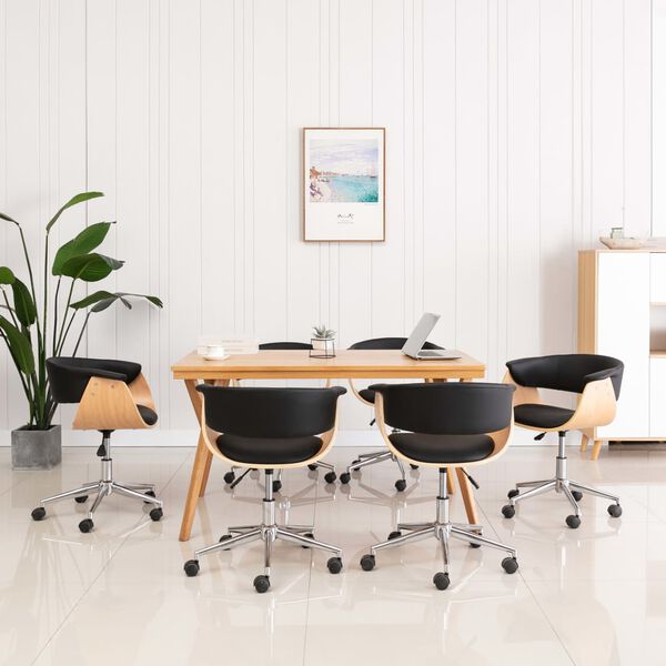 vidaXL 6 db fekete műbőr forg&oacute; &eacute;tkezősz&eacute;k