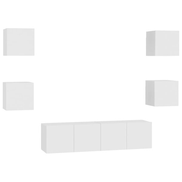 vidaXL 6 r&eacute;szes feh&eacute;r szerelt fa TV-szekr&eacute;nyszett