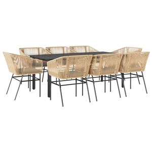 vidaXL 9 &eacute;szes barna polyrattan &uuml;veg kerti &eacute;tkezőgarnit&uacute;ra p&aacute;rn&aacute;val