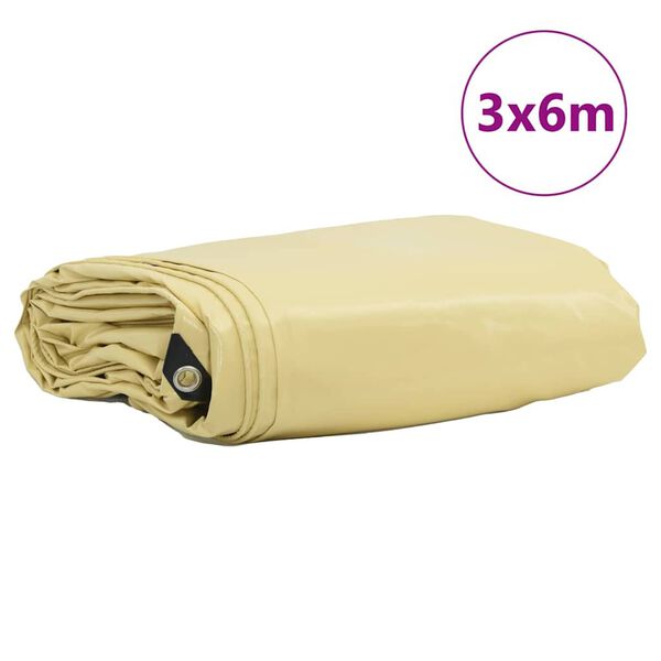 vidaXL Ponyva 650g / m² Bézs 3 x 6 m Vászon PVC bevonattal