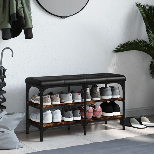 vidaXL f&uuml;st&ouml;s t&ouml;lgy sz&iacute;nű szerelt fa cipőt&aacute;rol&oacute; pad 82 x 32 x 47 cm