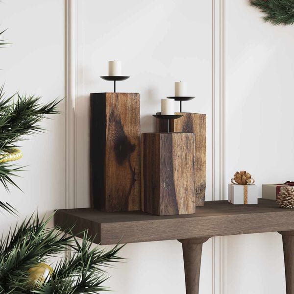 vidaXL Gyertyatart&oacute; 3 pcs Term&eacute;szetes T&ouml;m&ouml;r &uacute;jrahasznos&iacute;tott fa