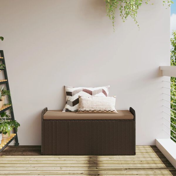 vidaXL barna polyrattan t&aacute;rol&oacute;pad p&aacute;rn&aacute;val 115 x 51 x 52 cm