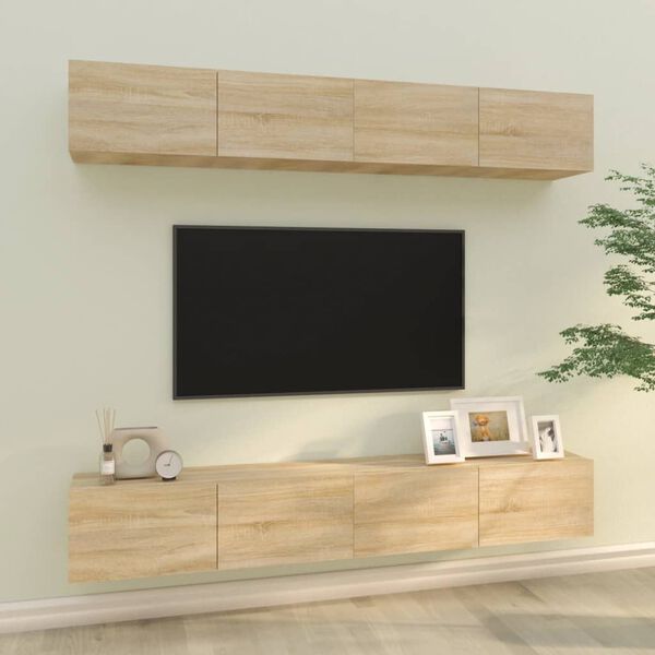 vidaXL 4 db sonoma t&ouml;lgy sz&iacute;nű fali TV-szekr&eacute;ny 100 x 30 x 30 cm