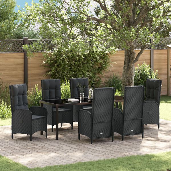 vidaXL Kert &eacute;tkező szett p&aacute;rn&aacute;val 7 pcs Fekete polirattan