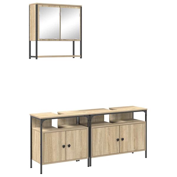 vidaXL F&uuml;rdőszoba b&uacute;tor szett 3 pcs Barna 80 x 30 x 60 cm Faanyag