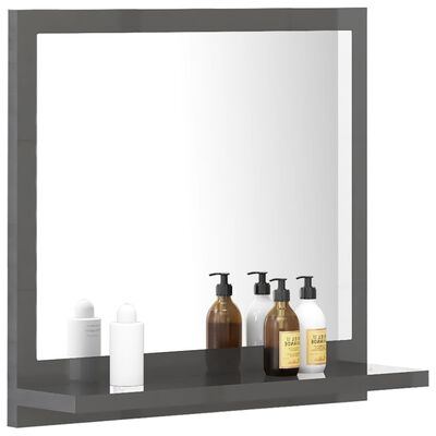 vidaXL magasfényű szürke forgácslap fürdőszobai tükör 40x10,5x37 cm