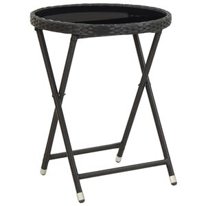 vidaXL fekete polyrattan &eacute;s edzett &uuml;veg te&aacute;z&oacute;asztal 60 cm