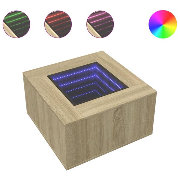 vidaXL sonoma t&ouml;lgy szerelt fa doh&aacute;nyz&oacute;asztal LED-del 60 x 60 x 40 cm