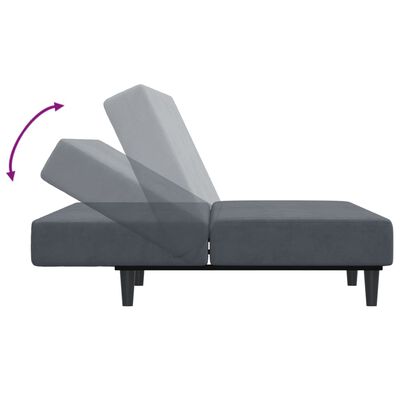 vidaXL 2 személyes sötétszürke bársony kanapéágy lábtartóval