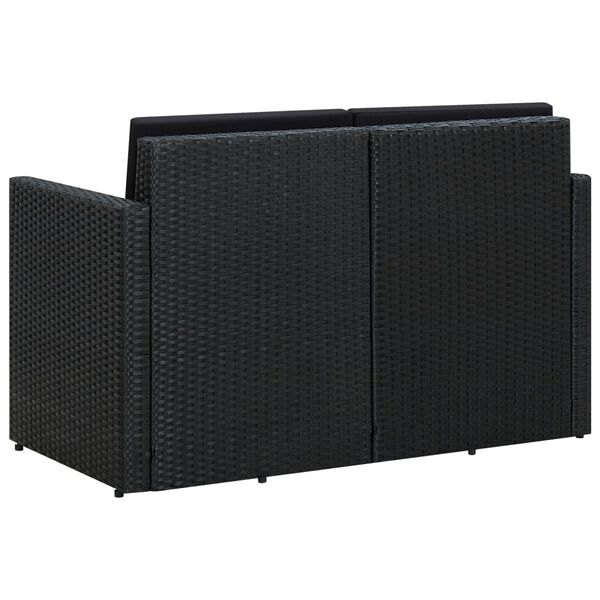 vidaXL fekete k&eacute;tszem&eacute;lyes polyrattan kerti kanap&eacute; p&aacute;rn&aacute;kkal