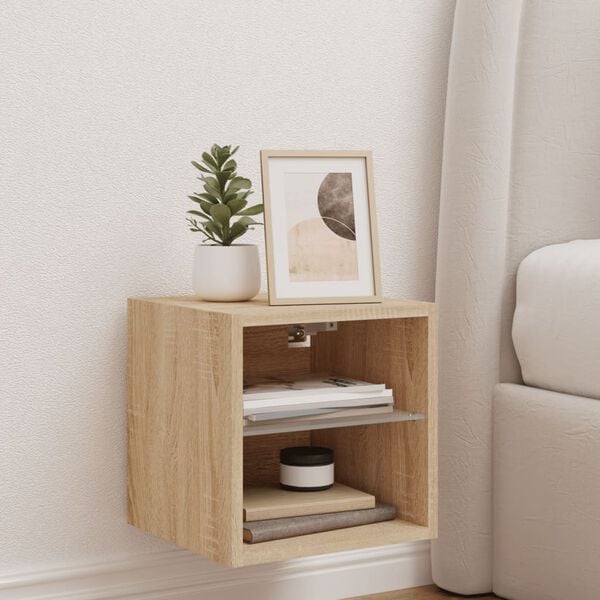 vidaXL sonoma tölgy színű fali TV-szekrény LED-ekkel 30 x 28,5 x 30 cm