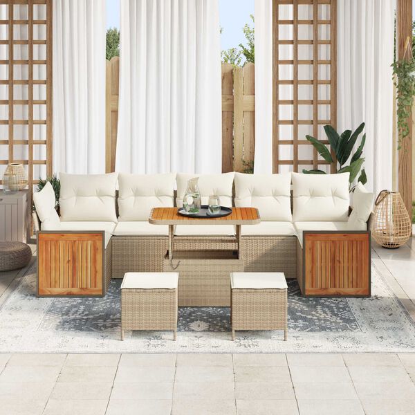 vidaXL Kerti Kanap&eacute; Szett p&aacute;rn&aacute;val 10 pcs Beige &eacute;s kr&eacute;m