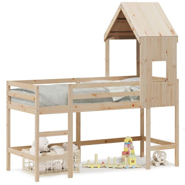 vidaXL tömör fenyőfa galériaágy létrával és tetővel 90 x 200 cm