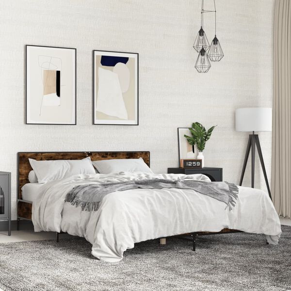 vidaXL f&uuml;st&ouml;s t&ouml;lgy sz&iacute;nű szerelt fa &eacute;s f&eacute;m &aacute;gykeret 160 x 200 cm