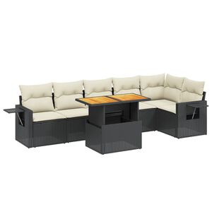 vidaXL 7 r&eacute;szes fekete polyrattan kerti &uuml;lőgarnit&uacute;ra p&aacute;rn&aacute;val