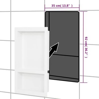 vidaXL magasfényű fehér zuhanyfal-mélyedés 2 rekesszel 41 x 69 x 9 cm