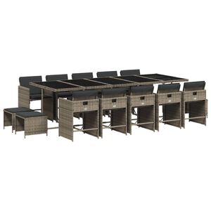 vidaXL 15 r&eacute;szes sz&uuml;rke polyrattan kerti &uuml;lőgarnit&uacute;ra p&aacute;rn&aacute;kkal