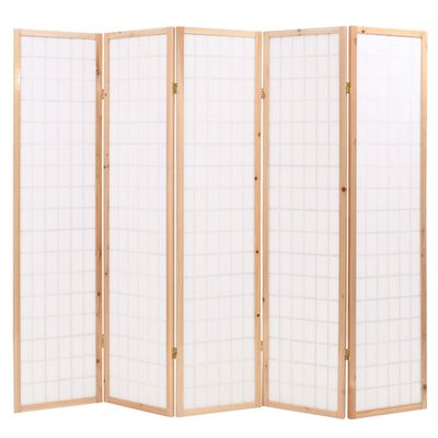 vidaXL 5 paneles, természetes, japán stílusú paraván 200 x 170 cm