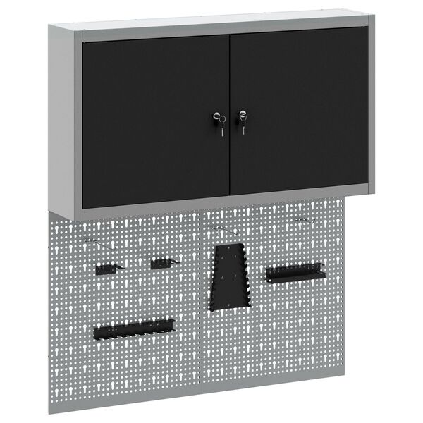 vidaXL Szerszámszekrény és pegboard szett polcokkal 3 pcs Fekete