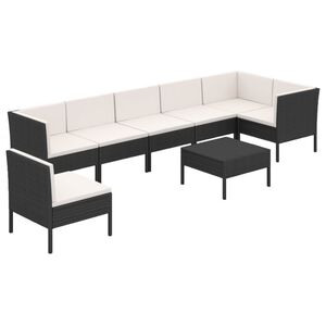 vidaXL 8 r&eacute;szes fekete polyrattan kerti &uuml;lőgarnit&uacute;ra p&aacute;rn&aacute;kkal