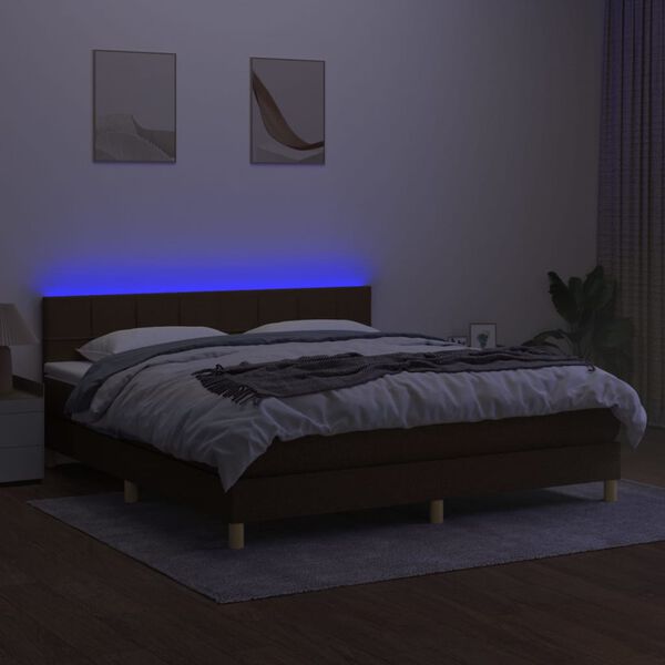 vidaXL barna sz&ouml;vet rug&oacute;s &eacute;s LED-es &aacute;gy matraccal 160x200 cm