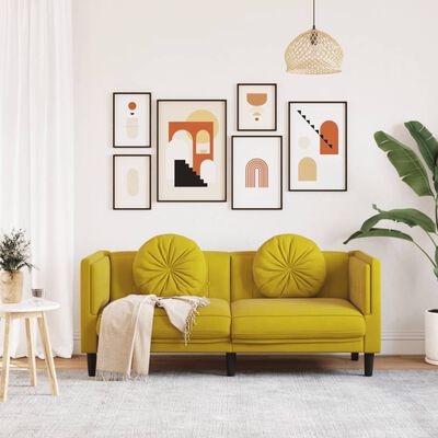 vidaXL sárga bársony kétszemélyes kanapé párnákkal