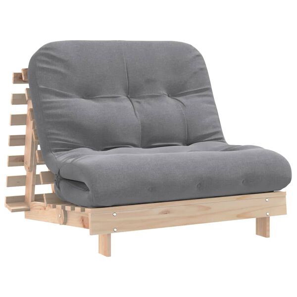 vidaXL t&ouml;m&ouml;r fenyőfa futon kanap&eacute;&aacute;gy matraccal 100 x 206 x 11 cm