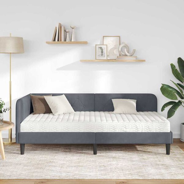 vidaXL Sarok&aacute;gy keret matracmal S&ouml;t&eacute;tsz&uuml;rke 90 x 200 cm B&aacute;rsony