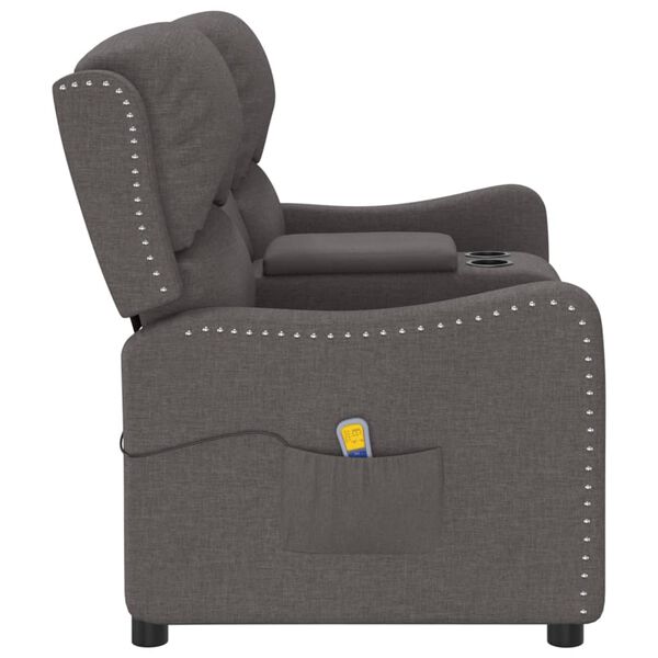 vidaXL 2 személyes sötétszürke szövet masszázsfotel pohártartóval