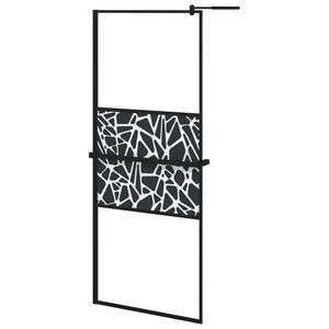 vidaXL fekete ESG &uuml;veg &eacute;s alum&iacute;nium zuhanyfal polccal 80 x 195 cm