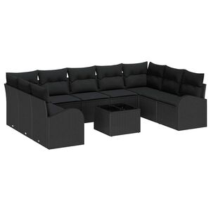 vidaXL Kanap&eacute; Szett p&aacute;rn&aacute;val 10 pcs Fekete Poly Rattan