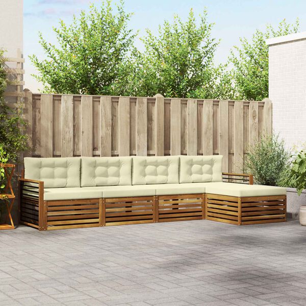 vidaXL K&uuml;lt&eacute;ri kanap&eacute; szett p&aacute;rn&aacute;val 5 pcs Term&eacute;szetes &eacute;s kr&eacute;msz&iacute;nű