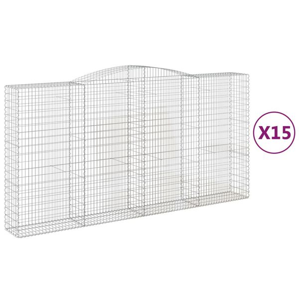 vidaXL 15 db íves horganyzott vas gabion kosár 400x50x200/220 cm