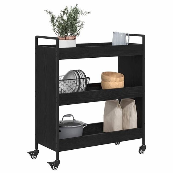 vidaXL Konyhai kocsi Fekete tölgy 70 x 30 x 82 cm Faanyag