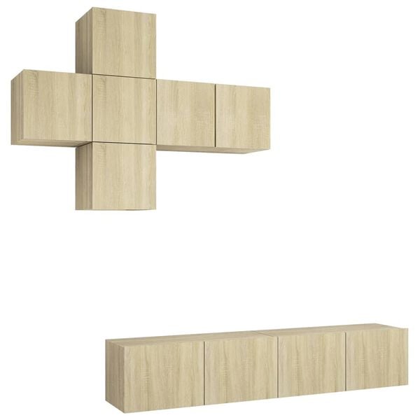 vidaXL 7 r&eacute;szes sonoma t&ouml;lgy sz&iacute;nű szerelt fa TV-szekr&eacute;nyszett