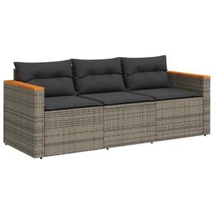 vidaXL 3 szem&eacute;lyes sz&uuml;rke polyrattan kerti kanap&eacute; p&aacute;rn&aacute;val