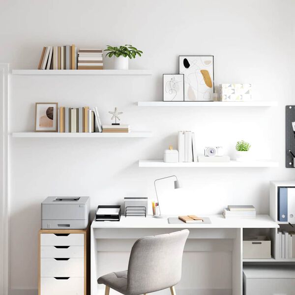 vidaXL 4 db feh&eacute;r MDF lebegő fali polc 120 x 23,5 x 3,8 cm