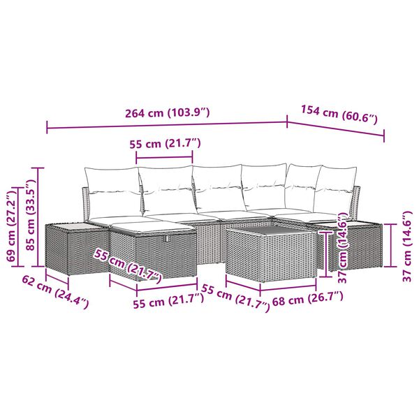 vidaXL Kerti Kanap&eacute; Szett p&aacute;rn&aacute;val 9 pcs Fekete Poli rattan