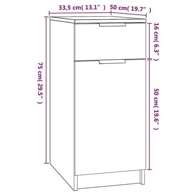 vidaXL fehér szerelt fa íróasztalszekrény 33,5 x 50 x 75 cm