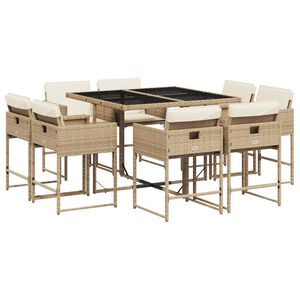vidaXL 9 r&eacute;szes b&eacute;zs polyrattan kerti &eacute;tkezőgarnit&uacute;ra p&aacute;rn&aacute;kkal