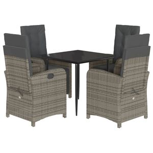 vidaXL 5 r&eacute;szes sz&uuml;rke polyrattan kerti &eacute;tkezőgarnit&uacute;ra p&aacute;rn&aacute;val
