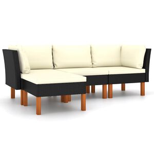 vidaXL 4 r&eacute;szes fekete polyrattan kerti &uuml;lőgarnit&uacute;ra p&aacute;rn&aacute;kkal