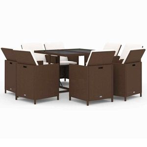 vidaXL 9 r&eacute;szes barna polyrattan kerti &eacute;tkezőgarnit&uacute;ra p&aacute;rn&aacute;kkal